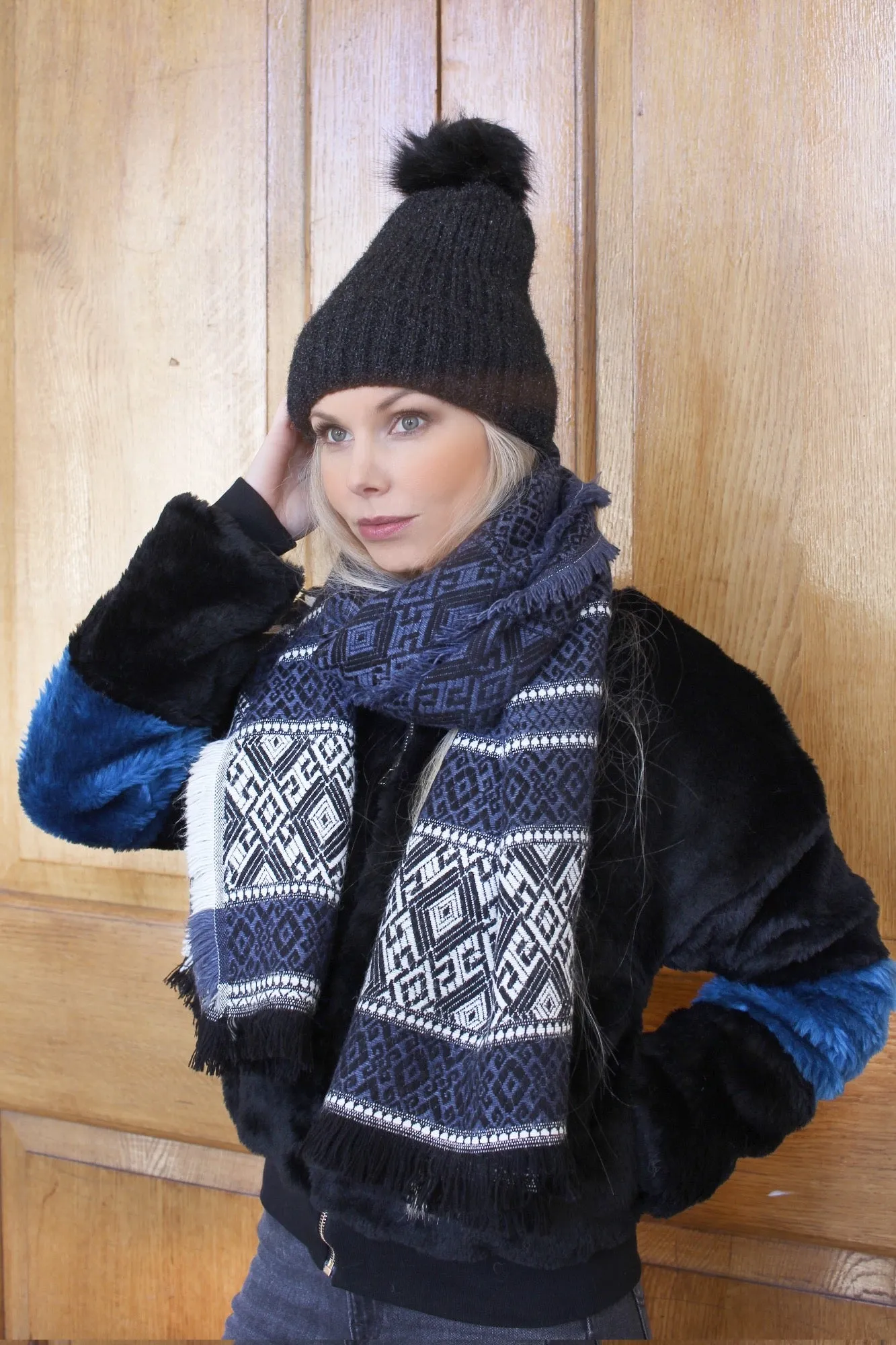 Navy - White Multi Colour Women's Thick Winter Scarf