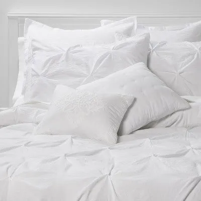 New - Threshold 8-Piece Comforter Bedding Set Pinch Pleat Euro Shams, White, King