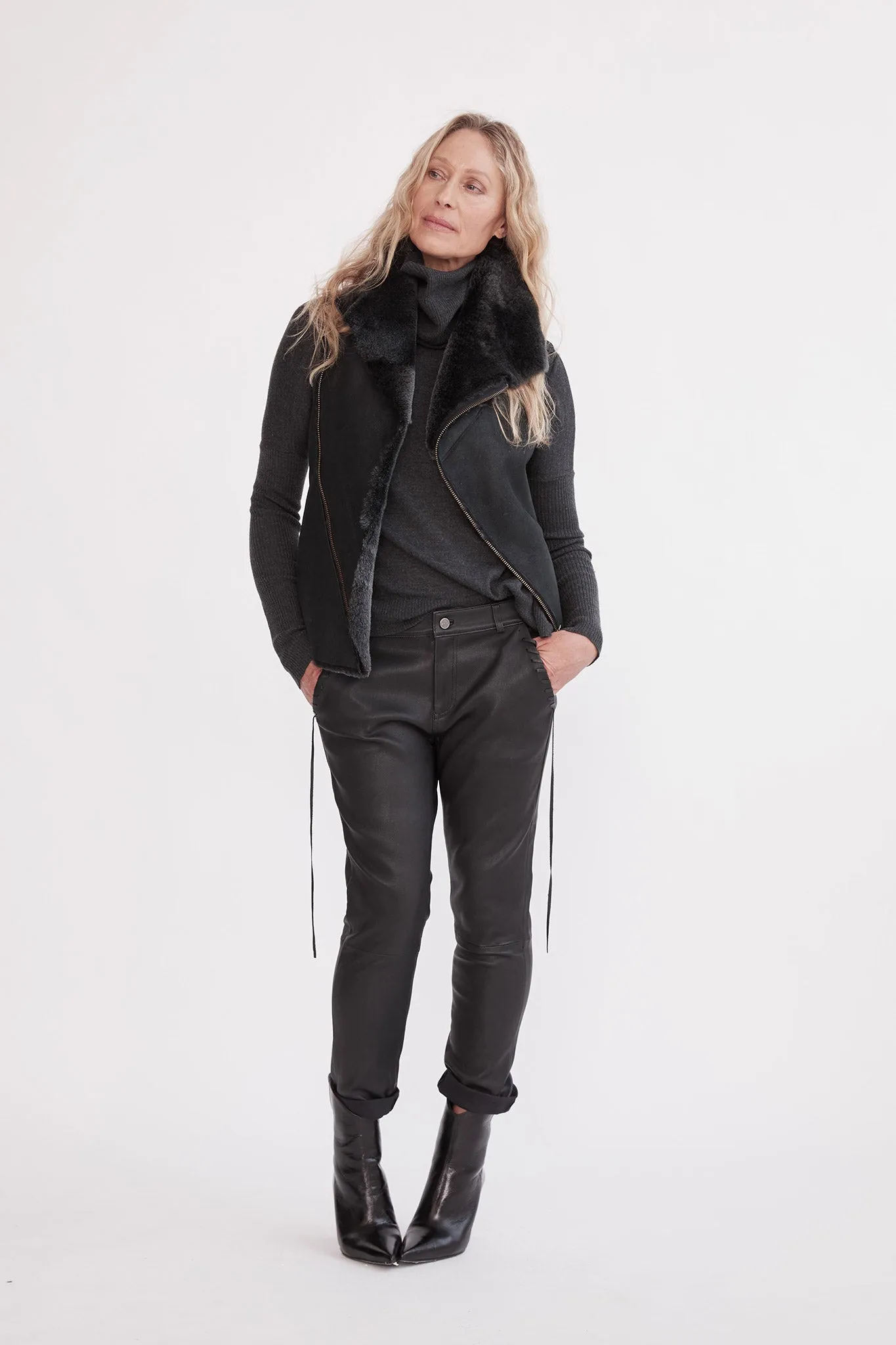 Nolita Drape Vest Black Shearling