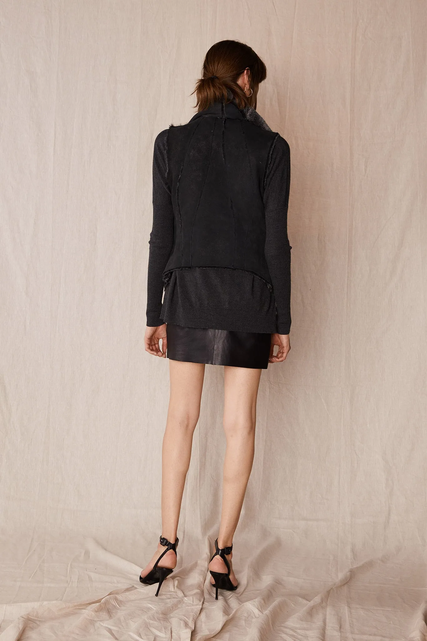 Nolita Drape Vest Black Shearling