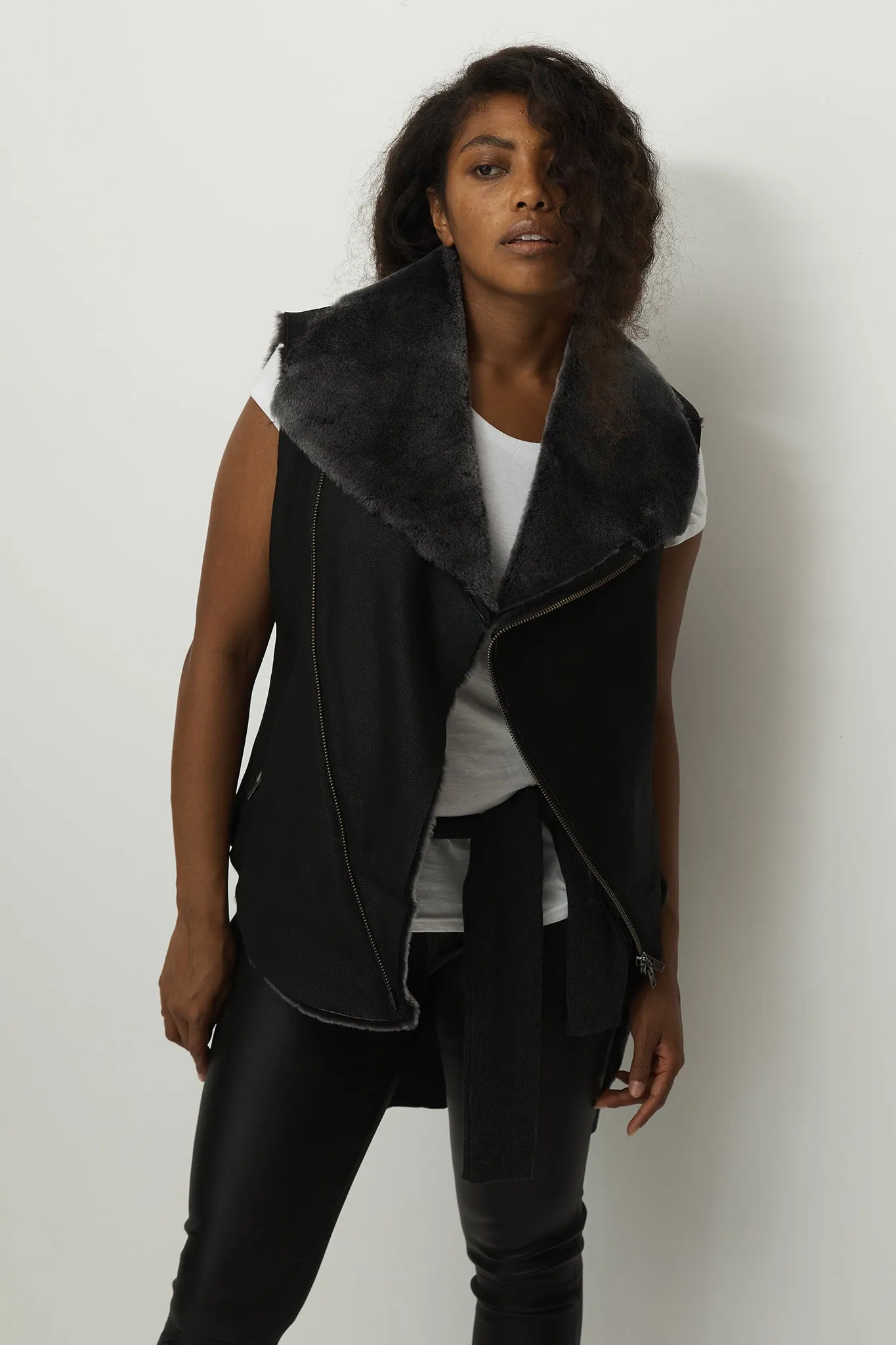 Nolita Drape Vest Black Shearling