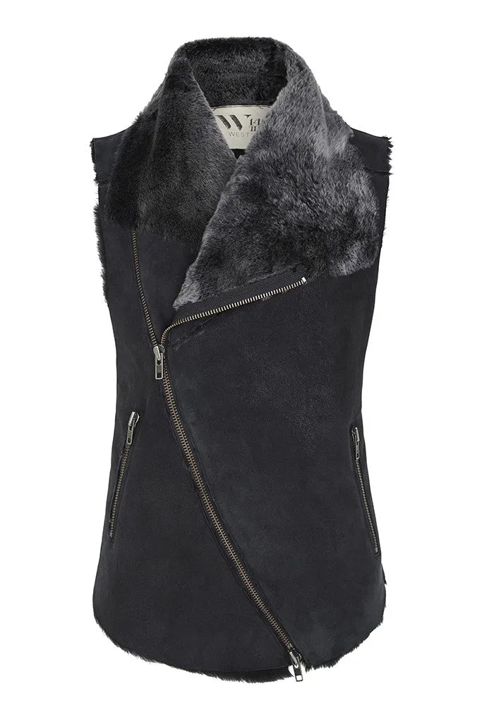 Nolita Drape Vest Black Shearling