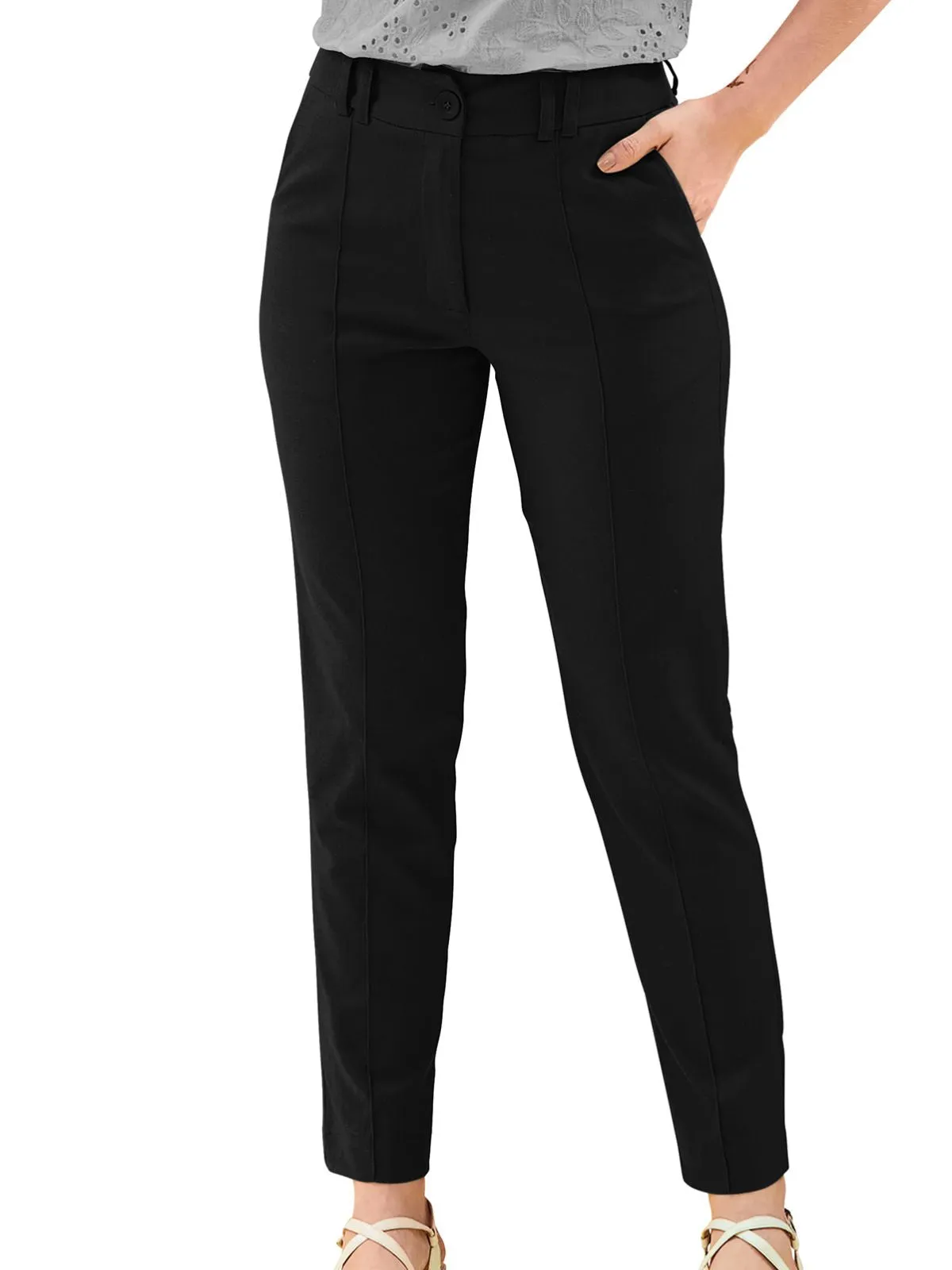 Odette Black Polyester Trouser For Women