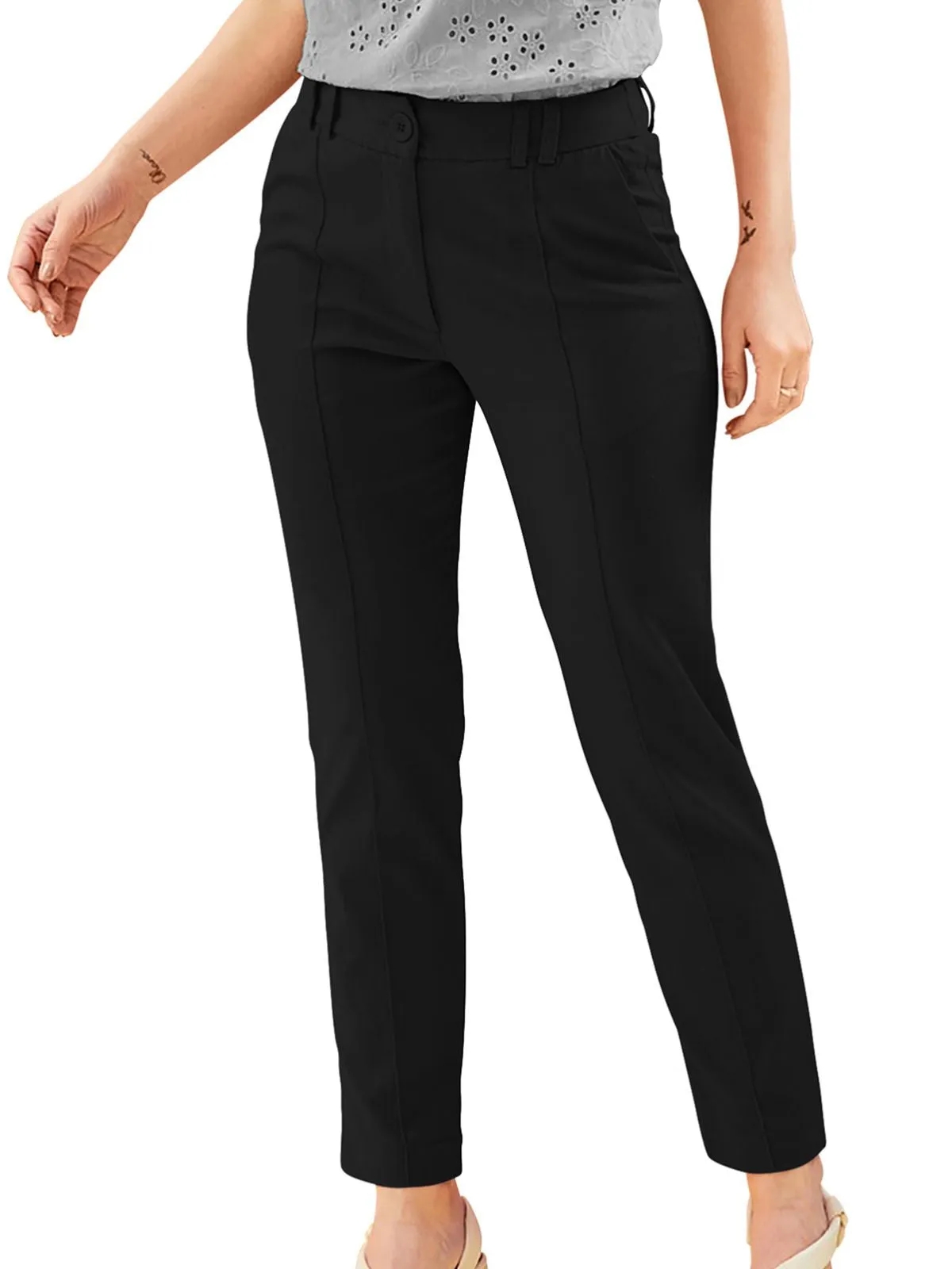 Odette Black Polyester Trouser For Women