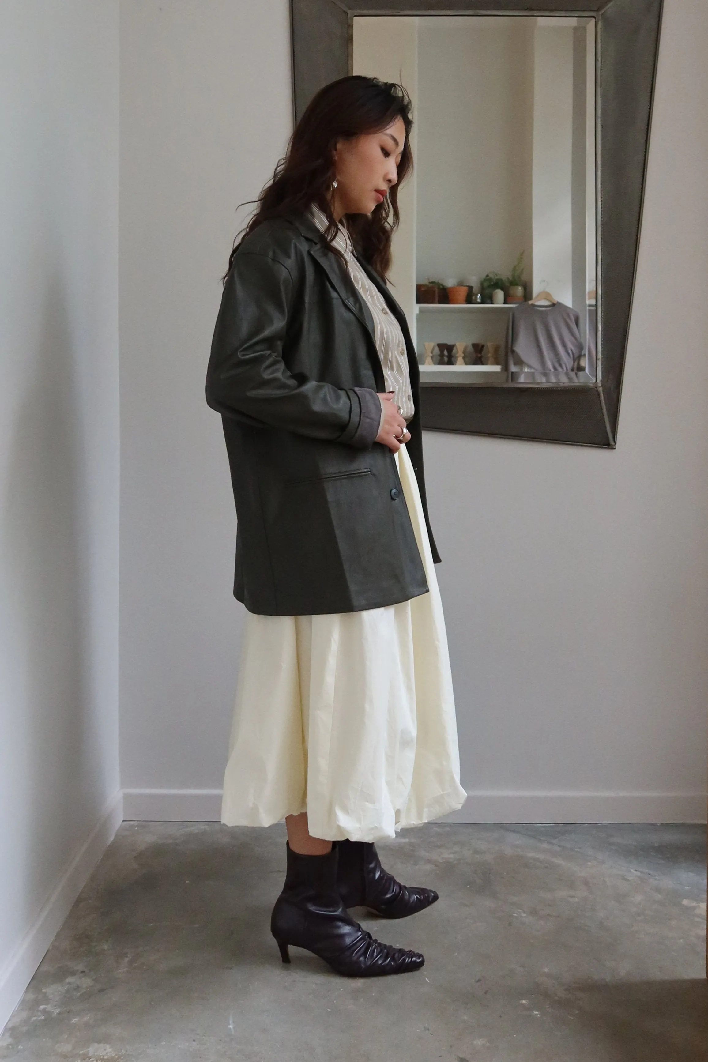 Olive Faux Leather Long Jacket