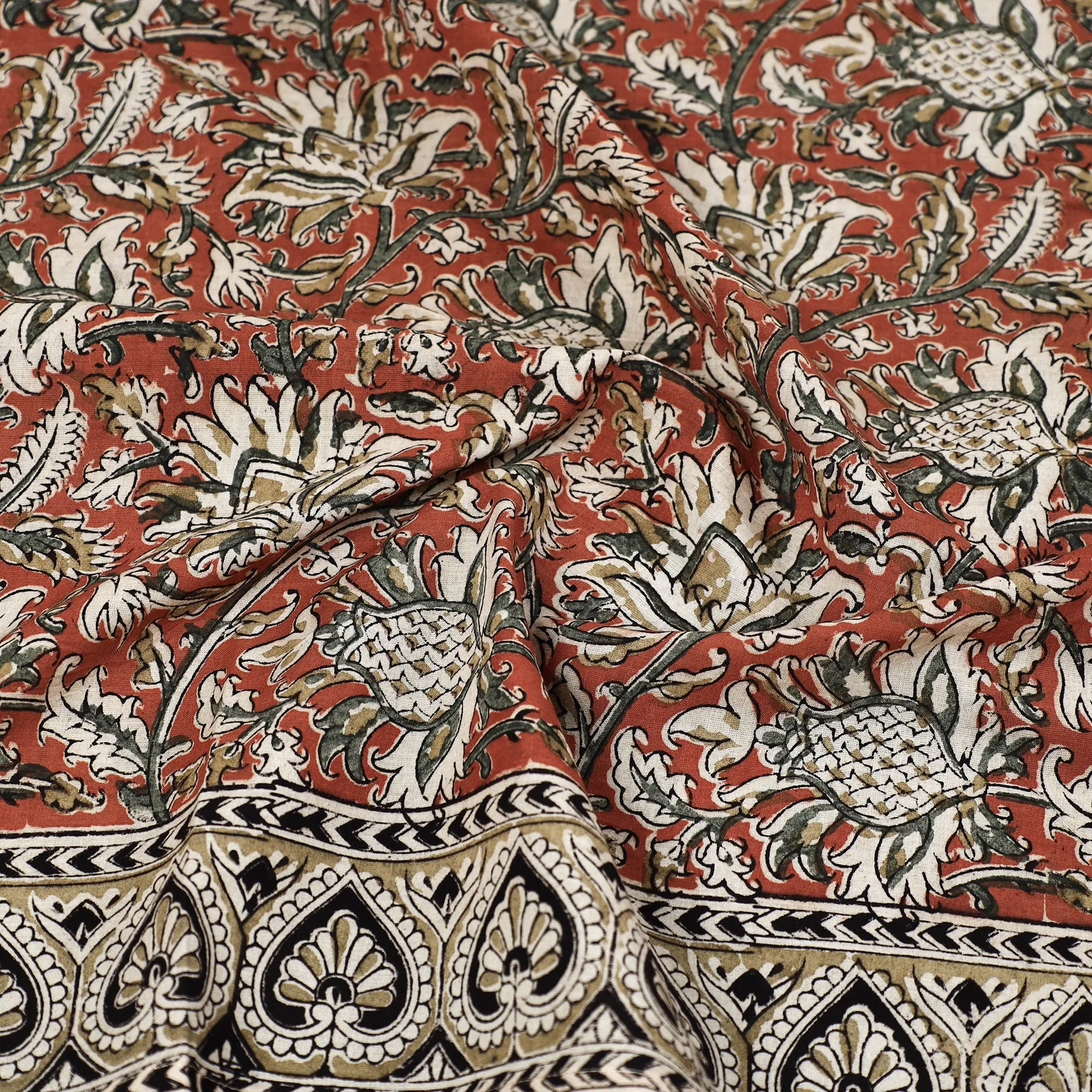 Orange - Pedana Kalamkari Block Printed Natural Dyed Cotton Scarf 23