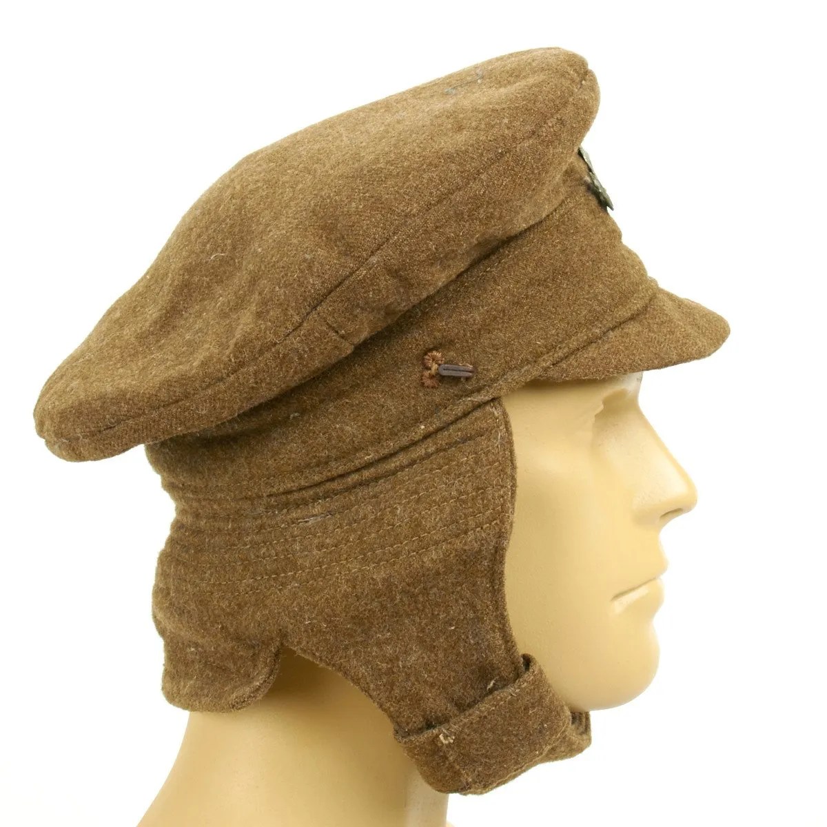 Original British WWI Gor Blimey 1915 Winter Forage Trench Cap - Royal Warwickshire