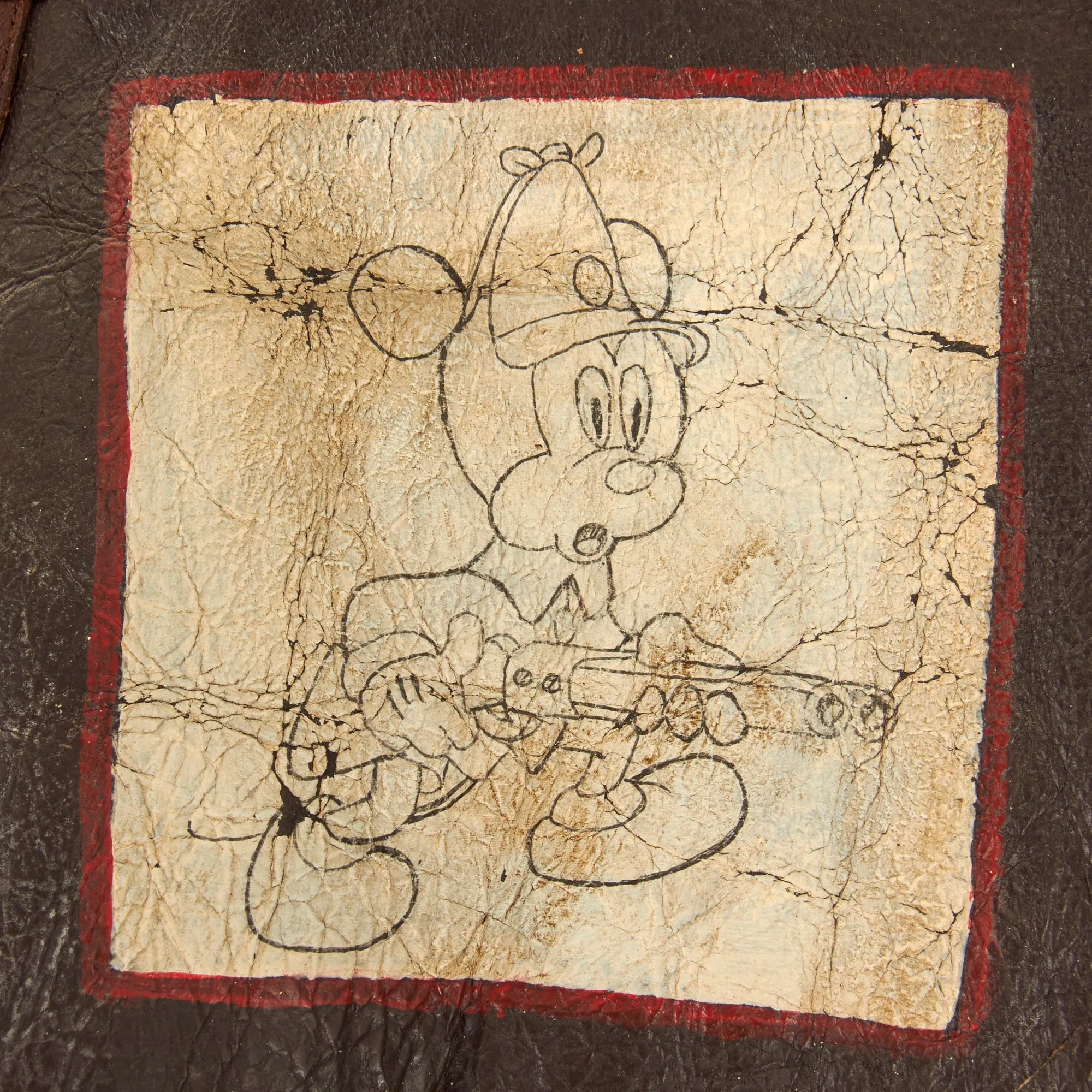 Original U.S. WWII 306th Bombardment Group B-3 Sheepskin Bomber Jacket Featuring Disney’s Mickey Mouse With Flight Cap and Gloves Set