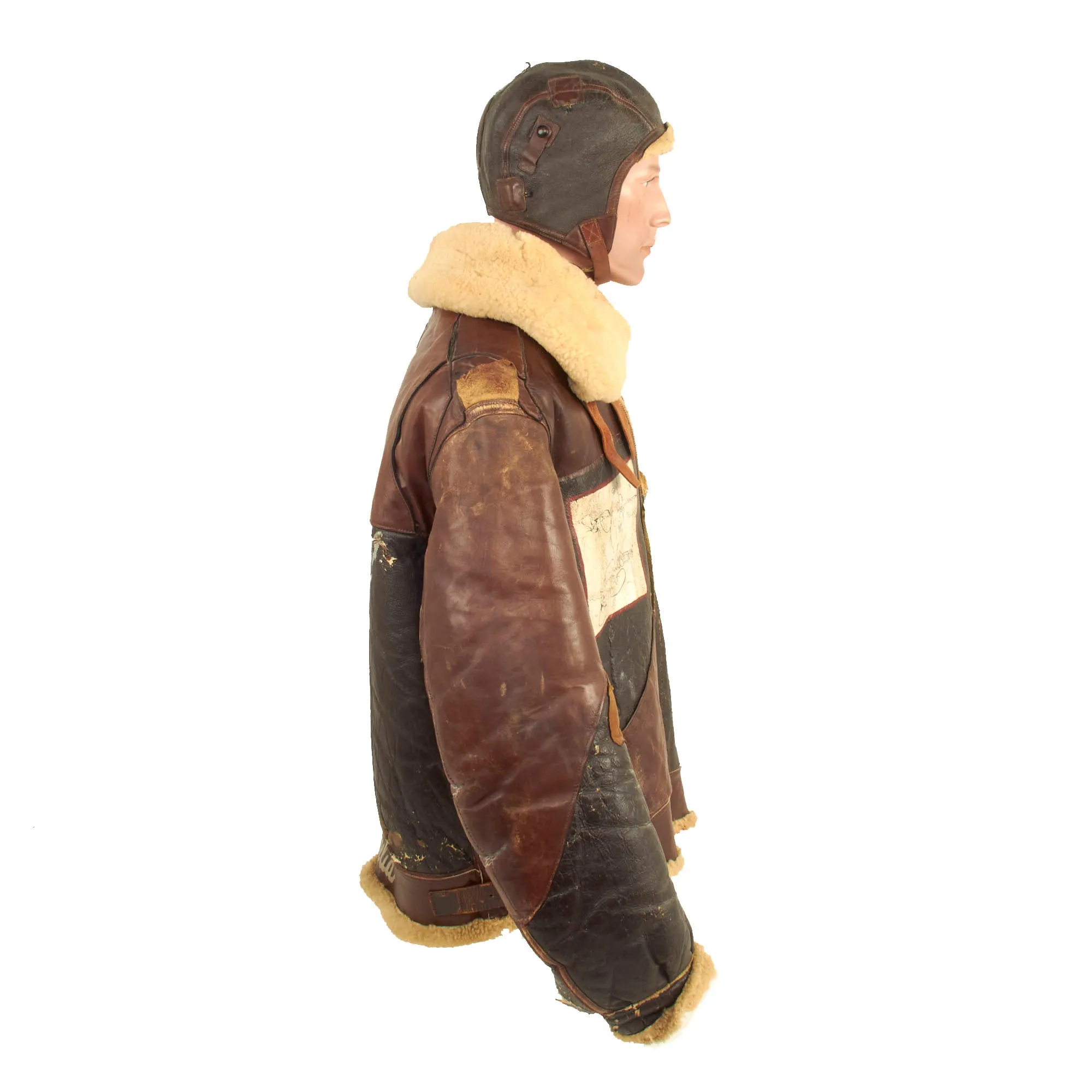 Original U.S. WWII 306th Bombardment Group B-3 Sheepskin Bomber Jacket Featuring Disney’s Mickey Mouse With Flight Cap and Gloves Set