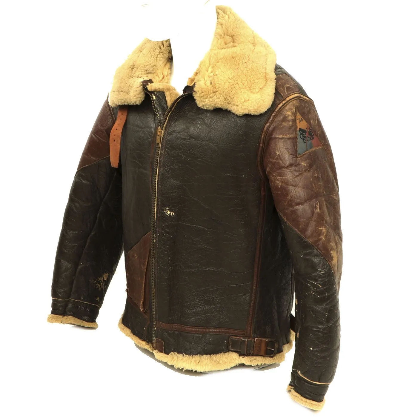 Original U.S. WWII 760th Tank Battalion Officer B-3 Sheepskin Jacket, Ike Jacket and Class A Service Coat