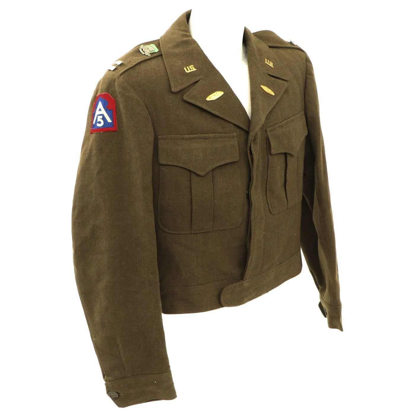 Original U.S. WWII 760th Tank Battalion Officer B-3 Sheepskin Jacket, Ike Jacket and Class A Service Coat