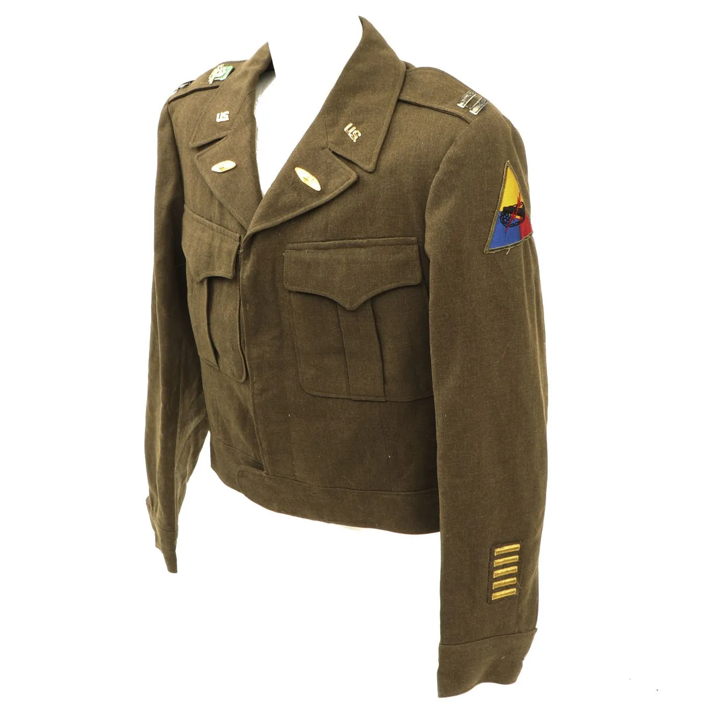 Original U.S. WWII 760th Tank Battalion Officer B-3 Sheepskin Jacket, Ike Jacket and Class A Service Coat