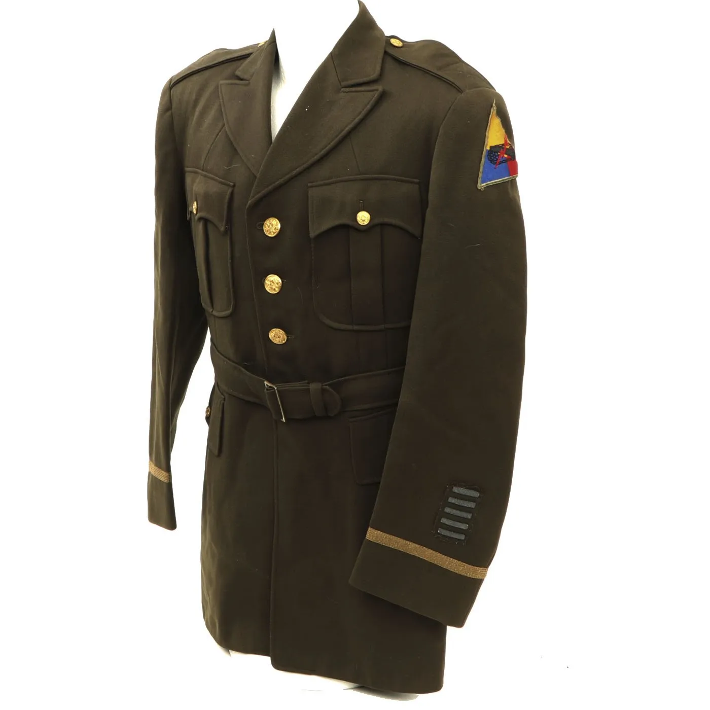 Original U.S. WWII 760th Tank Battalion Officer B-3 Sheepskin Jacket, Ike Jacket and Class A Service Coat