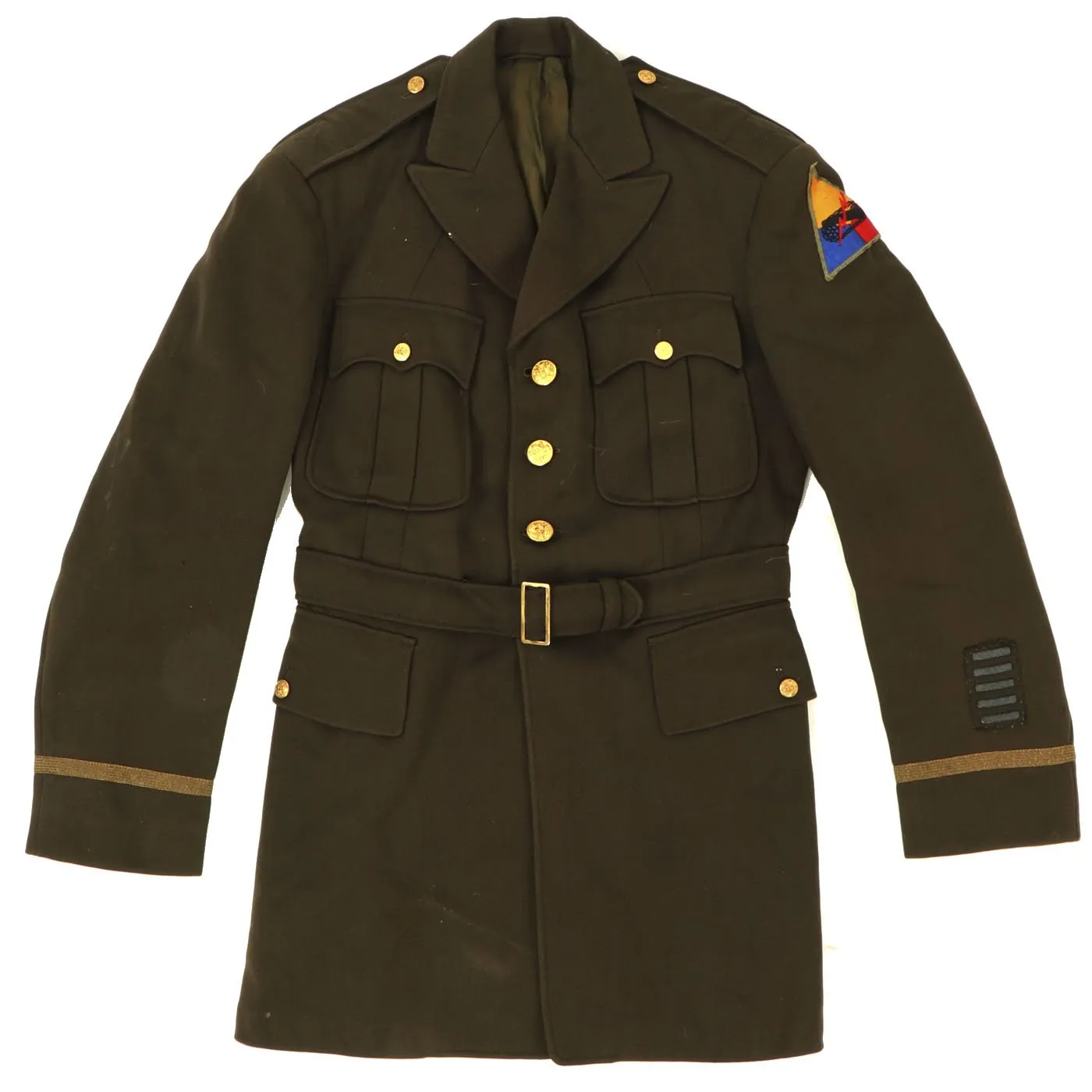 Original U.S. WWII 760th Tank Battalion Officer B-3 Sheepskin Jacket, Ike Jacket and Class A Service Coat