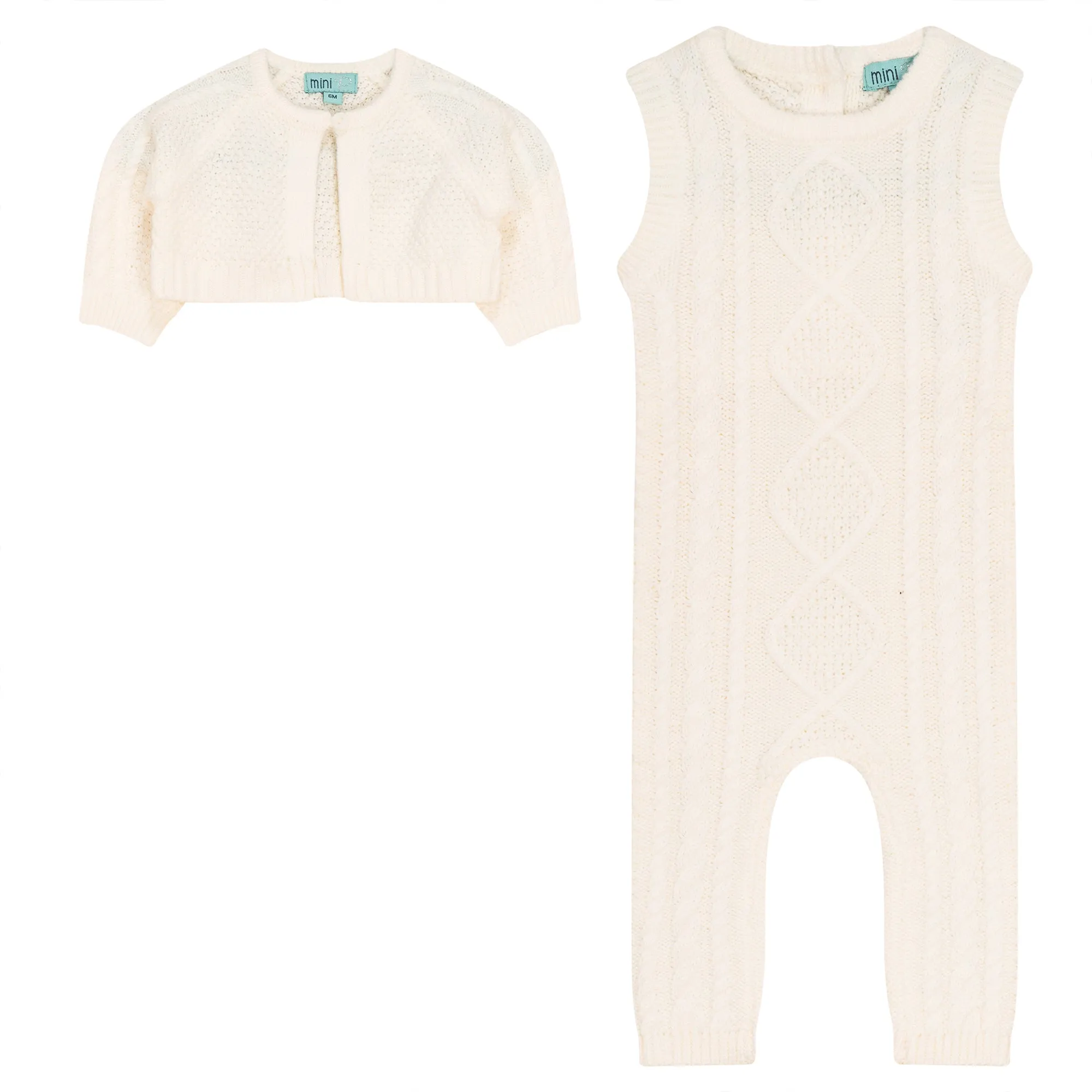 P4626/24/28-CABLE CARDIGAN/OVERALL/HAT SET-CREAM