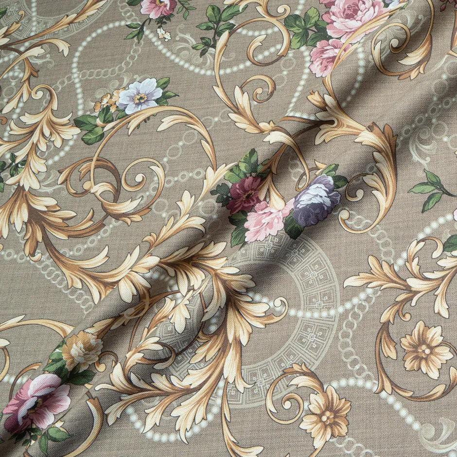 Pink Floral & Pearl Printed Stretch Wool