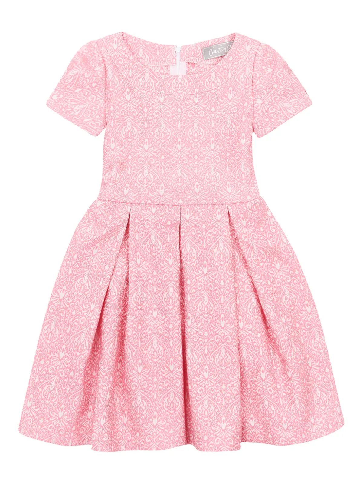 Pink Jacquard Pleated Midi Dress by Kids Couture