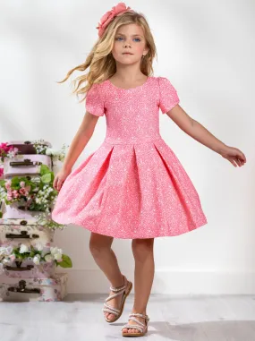 Pink Jacquard Pleated Midi Dress by Kids Couture