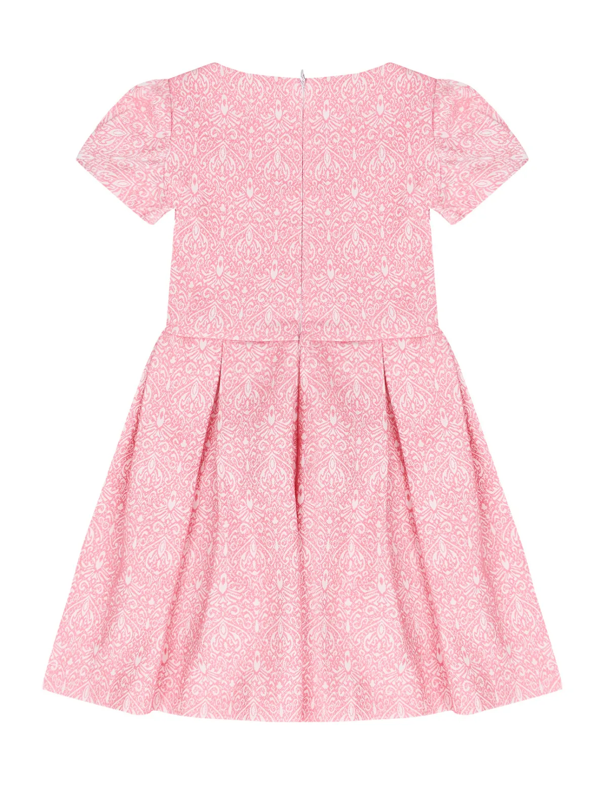 Pink Jacquard Pleated Midi Dress by Kids Couture