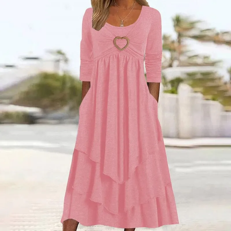 Plain Regular Fit Crew Neck Long Sleeve Casual Midi Dress