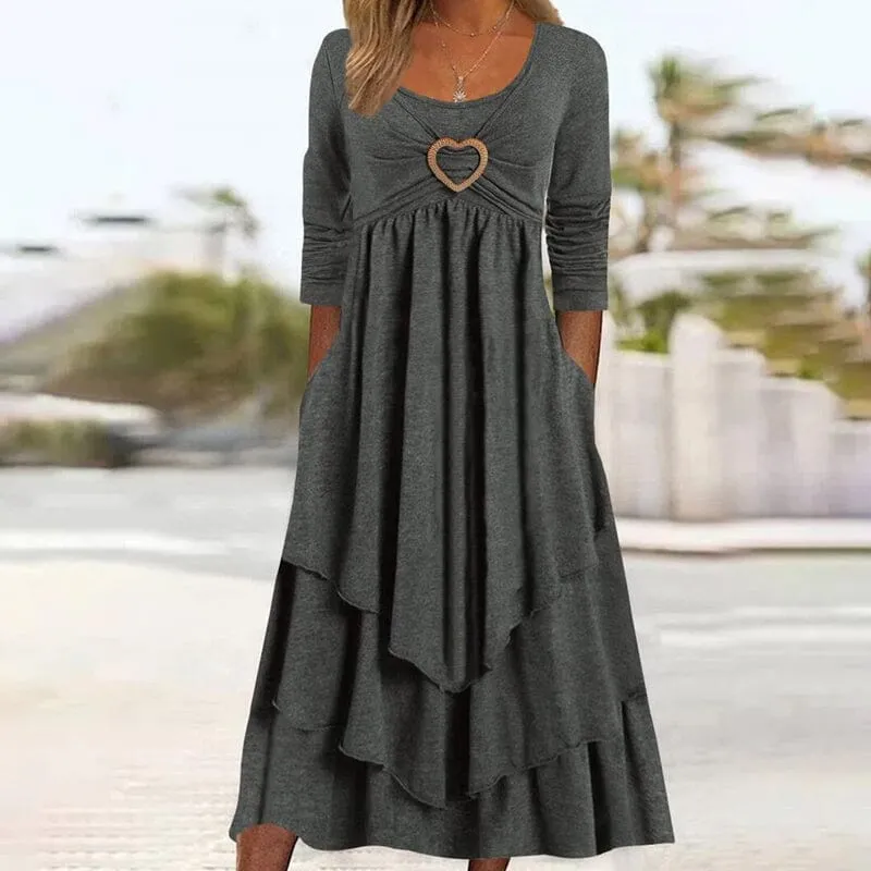 Plain Regular Fit Crew Neck Long Sleeve Casual Midi Dress