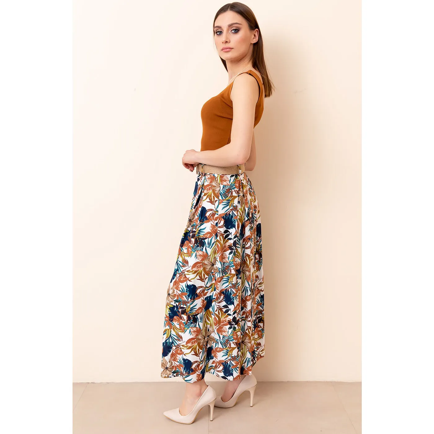 Pleated Straw Belt Skirt