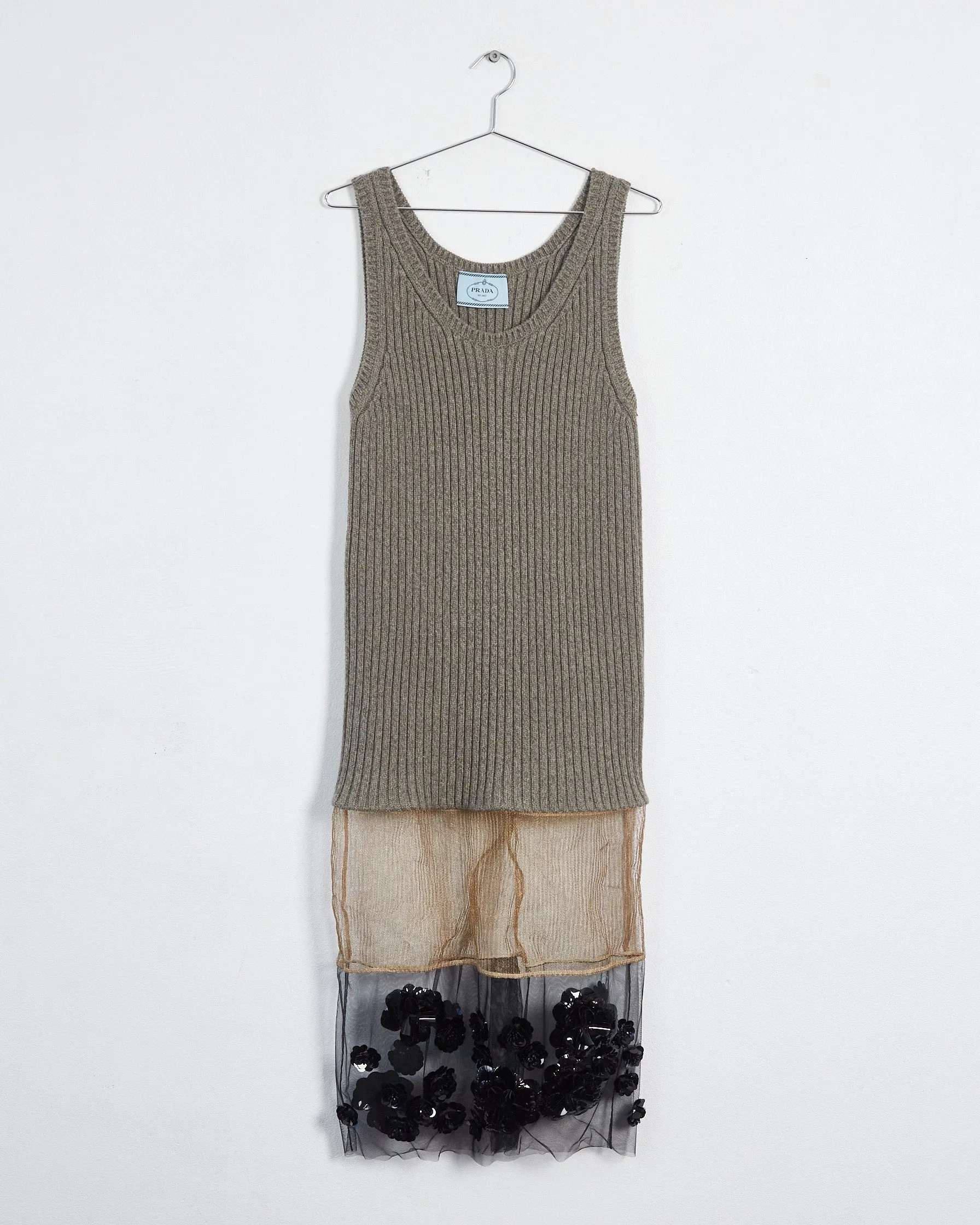 Prada fall'22 knitted slip dress, grey, gold & black, 8