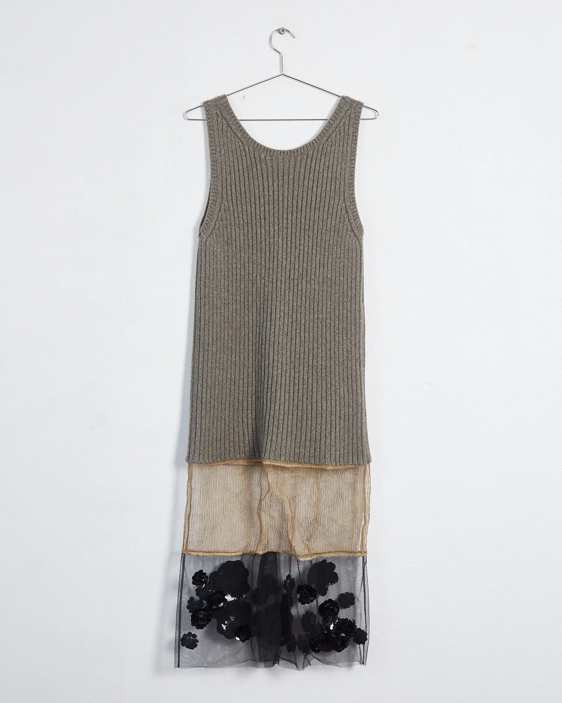 Prada fall'22 knitted slip dress, grey, gold & black, 8