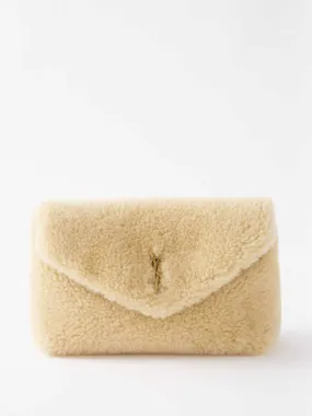 Puffer YSL-logo padded shearling pouch