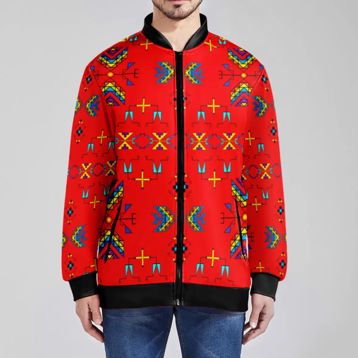 Rainy Chief Rainbow Red Zippered Collared Lightweight Jacket