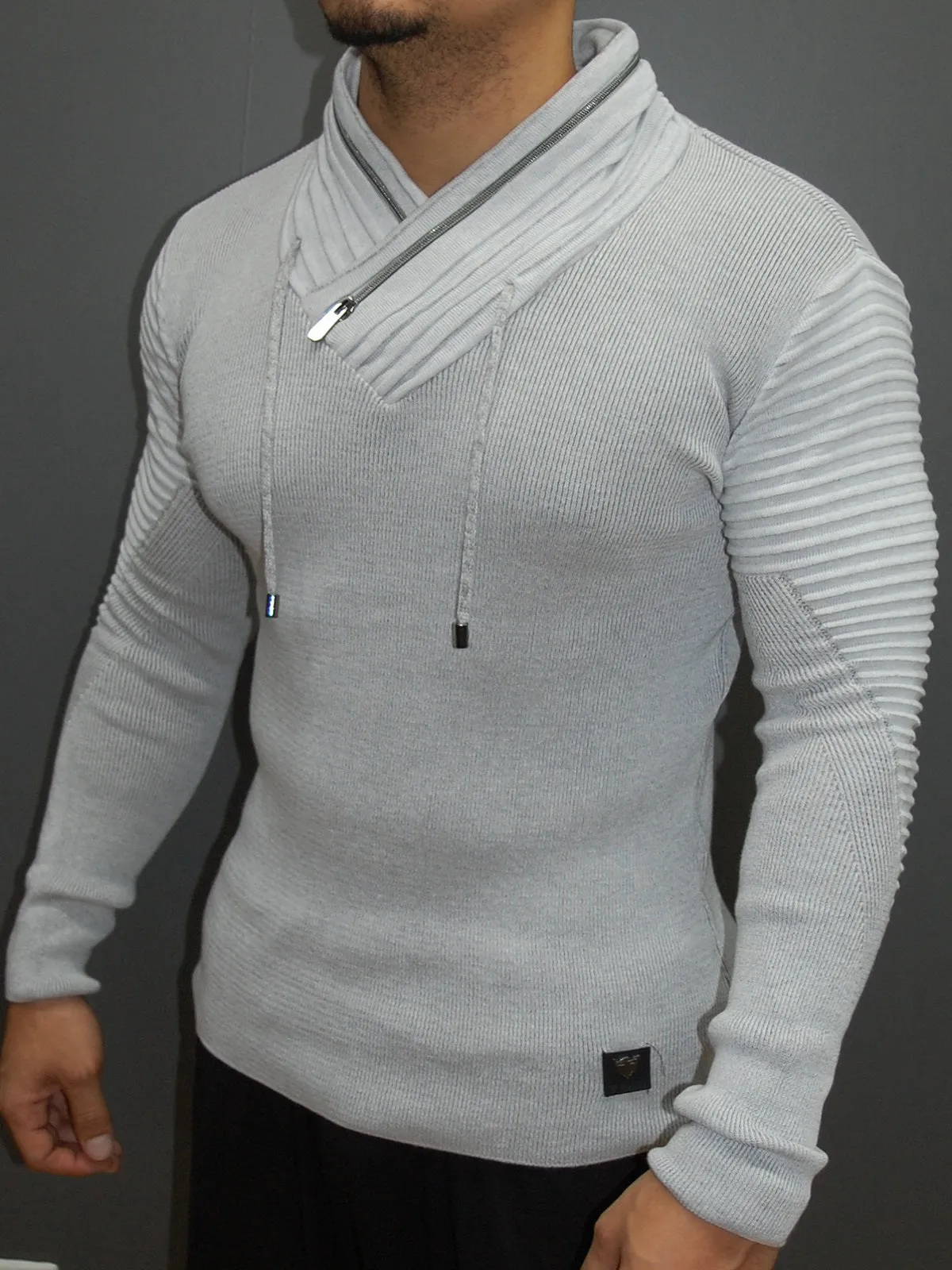 R&R Men Stylish Ribbed Zipper Mock Neck Sweater 2 - White