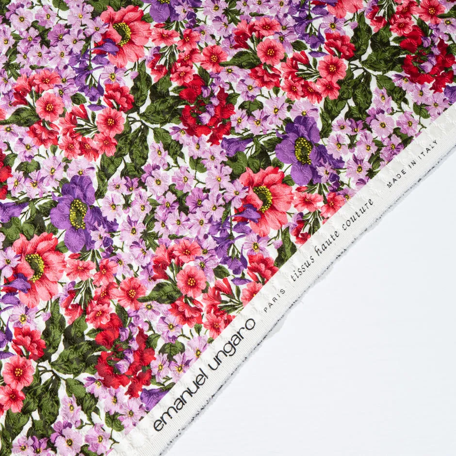 Red, Lilac & Purple Floral Printed Cotton Blend Cloqué