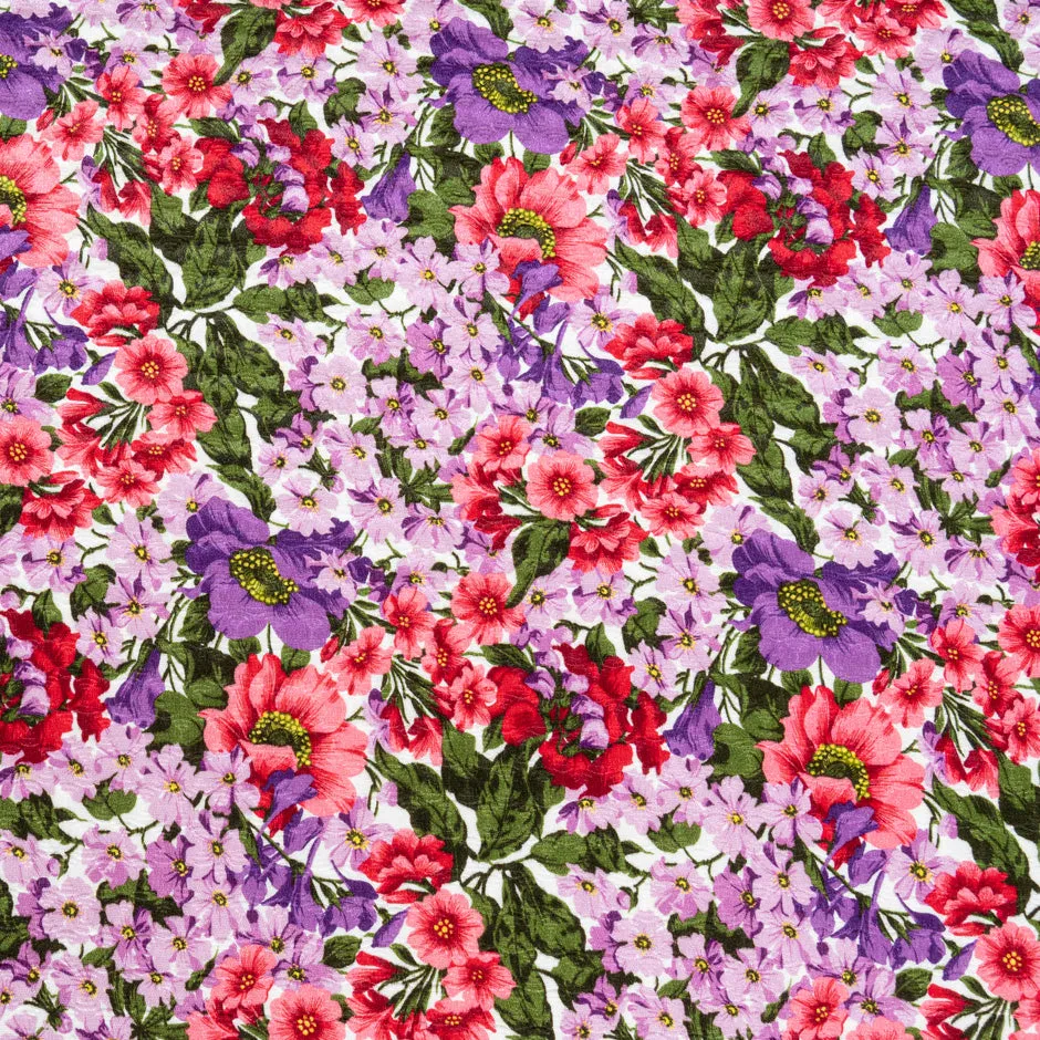 Red, Lilac & Purple Floral Printed Cotton Blend Cloqué