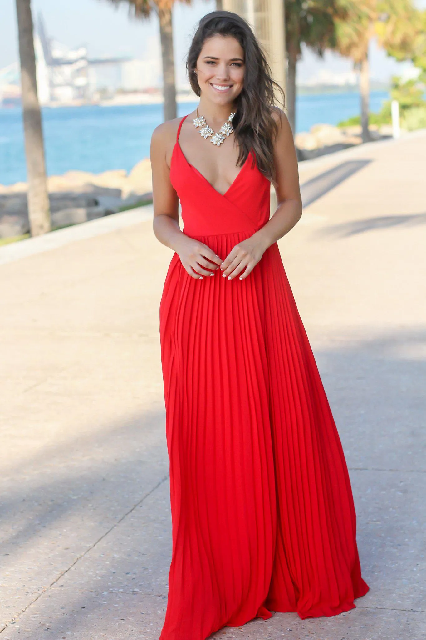 Red Wrap Dress with Strappy Back