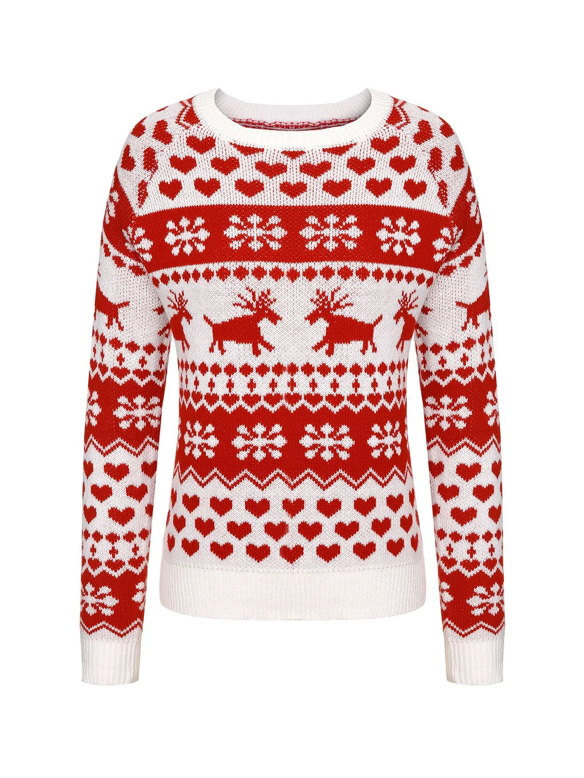 Red&White 1940s Christmas Elk Pullover Sweater