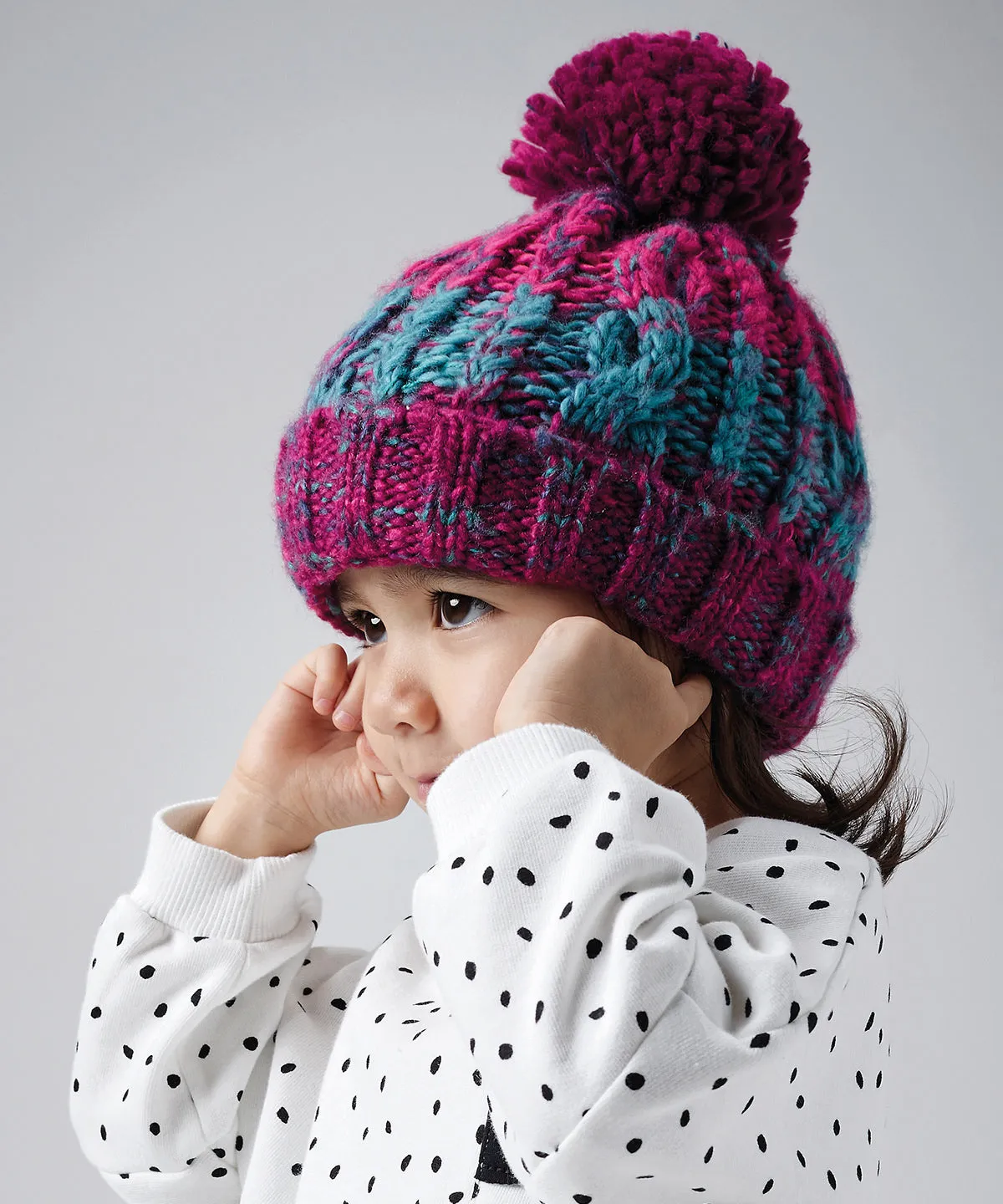 Retro Blues - Junior corkscrew pom pom beanie