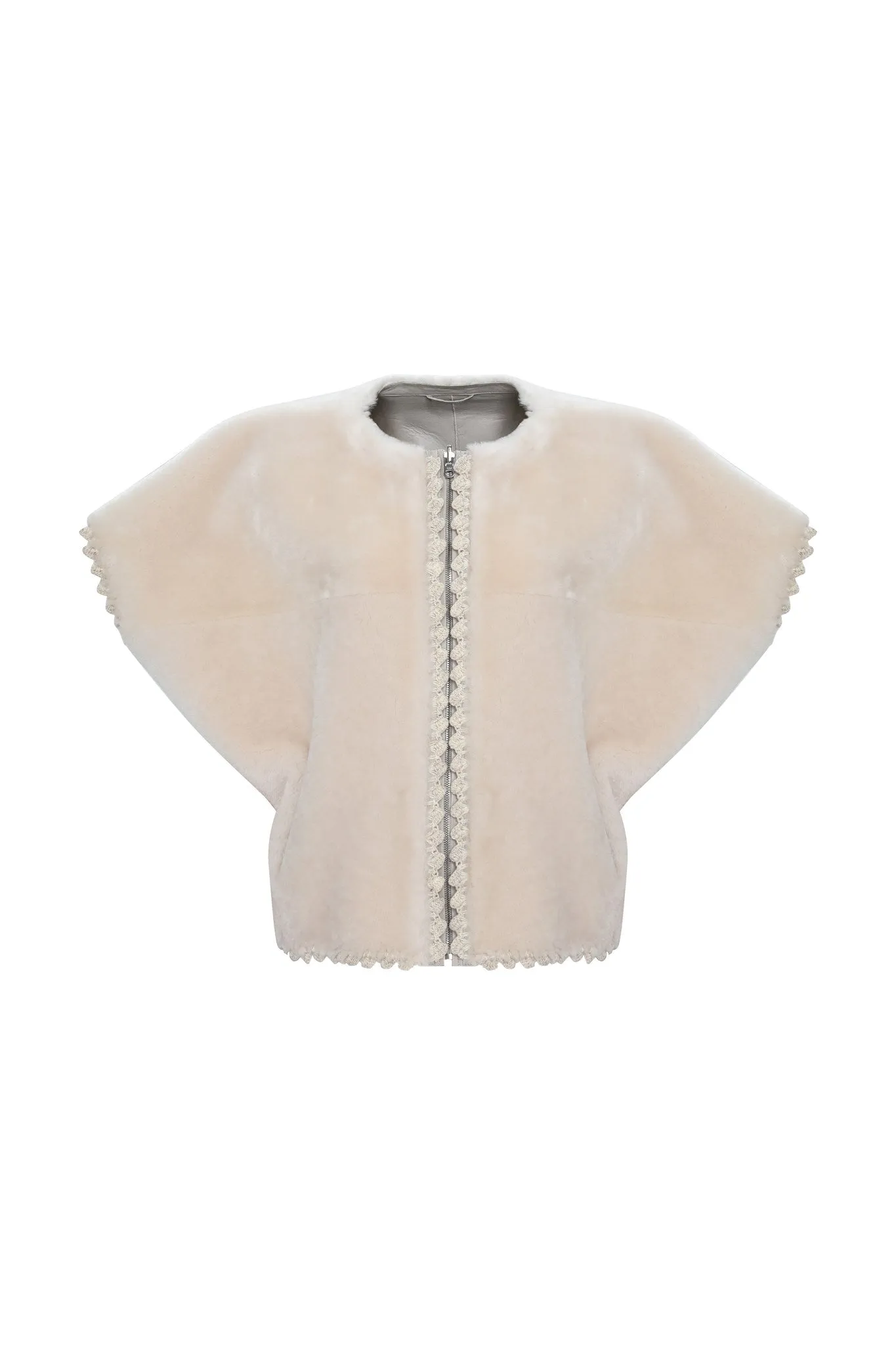 Reversible Select Shearling Lamb Collarless Jacket with Embroidered Trim