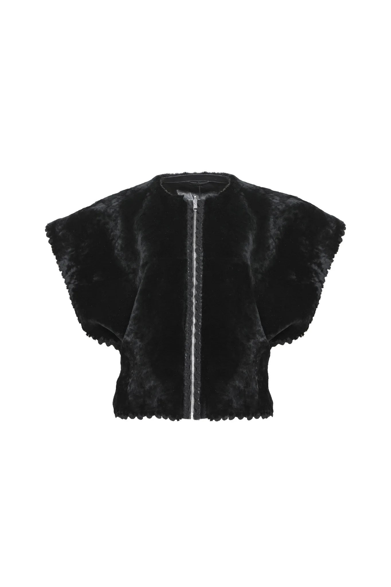 Reversible Select Shearling Lamb Collarless Jacket with Embroidered Trim