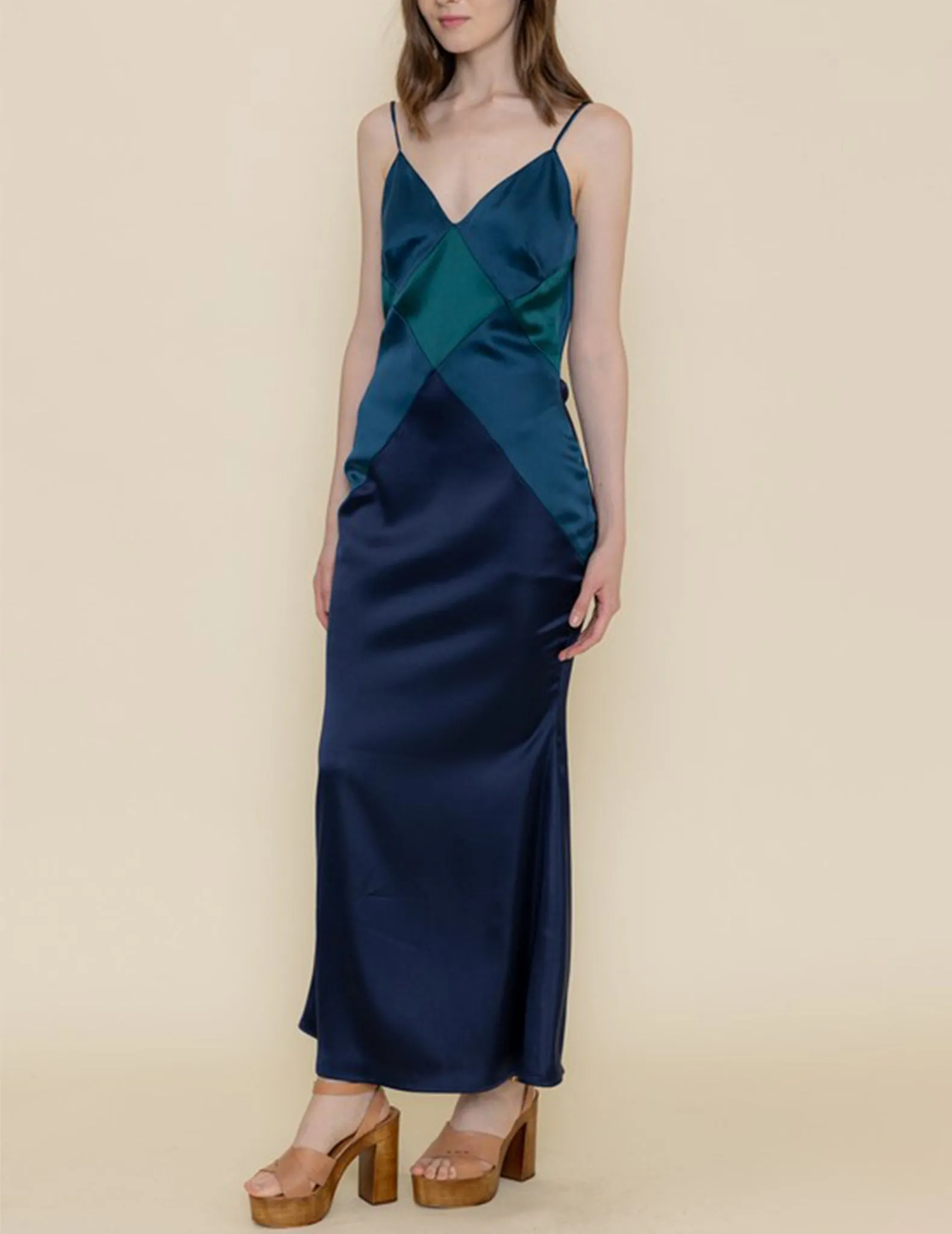 Rhone Color Block Satin Slip Dress