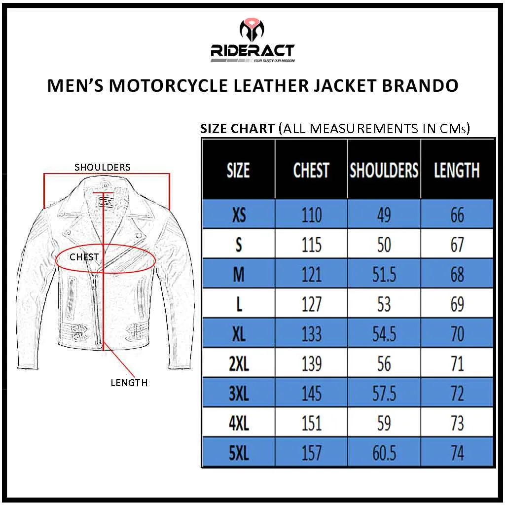 RIDERACT® Men Leather Motorcycle Jacket Brando Style Tan Brown Moto Jacket