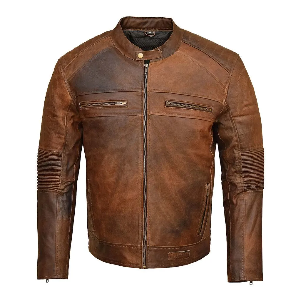 RIDERACT® Men Motorbike Jacket Leather Cafe Racer KRATOS