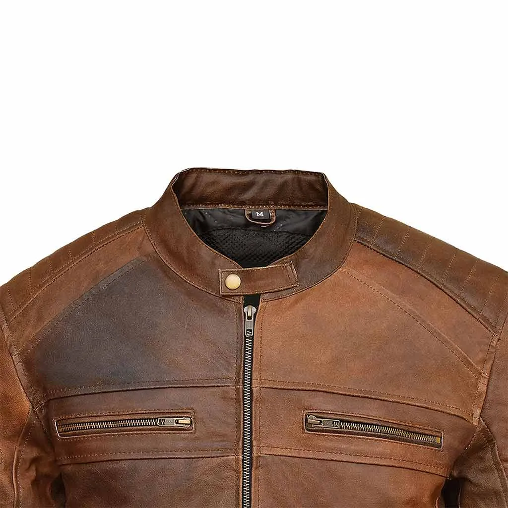 RIDERACT® Men Motorbike Jacket Leather Cafe Racer KRATOS