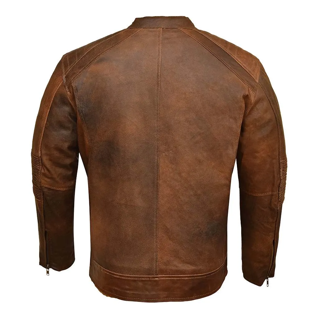 RIDERACT® Men Motorbike Jacket Leather Cafe Racer KRATOS