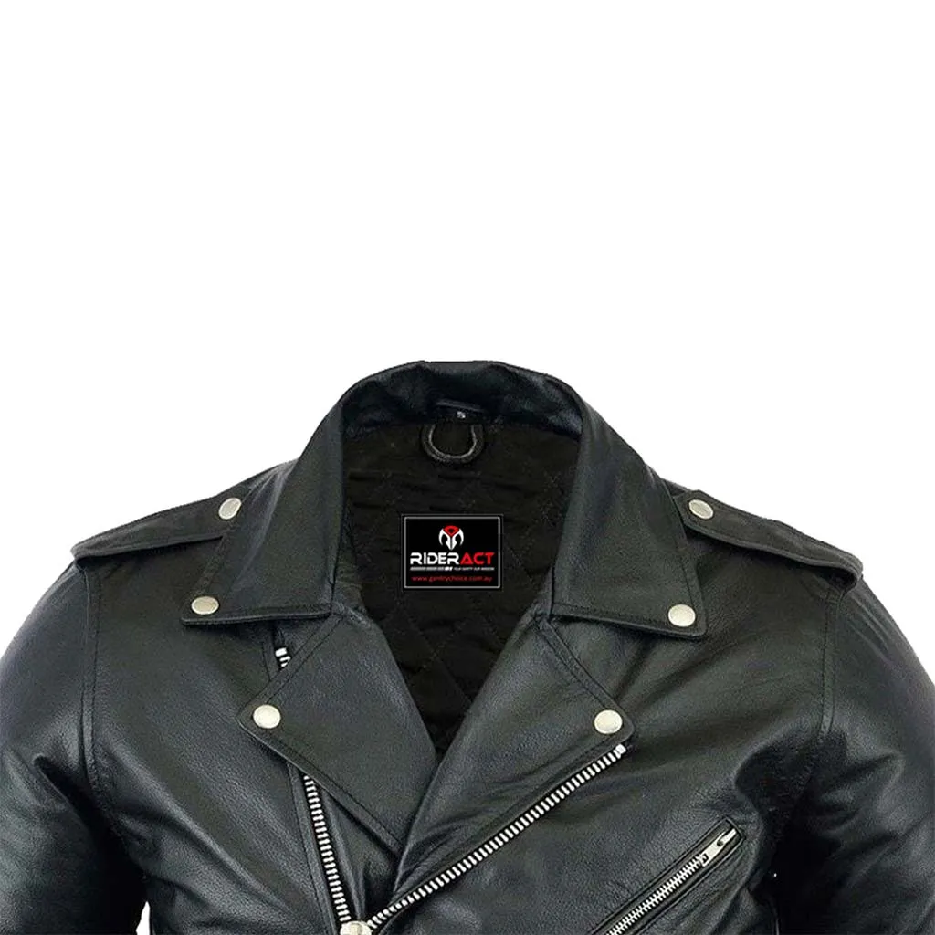 RIDERACT® Mens Leather Biker Jacket Brando Style Native