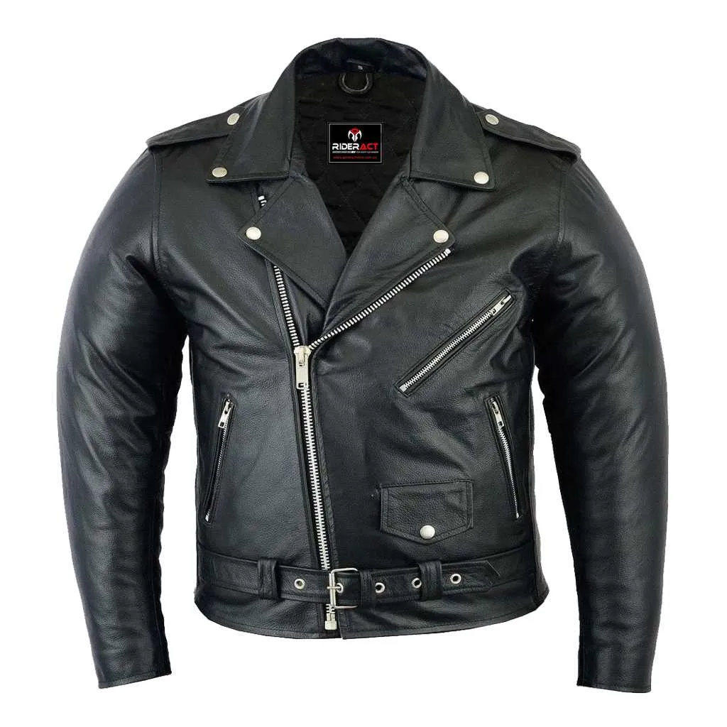 RIDERACT® Mens Leather Biker Jacket Brando Style Native