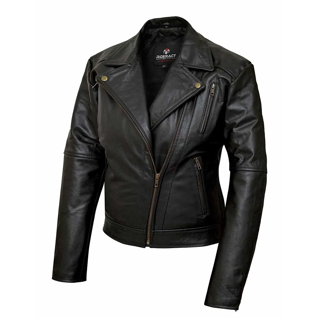 RIDERACT® Women Leather Motorcycle Jacket Velocity