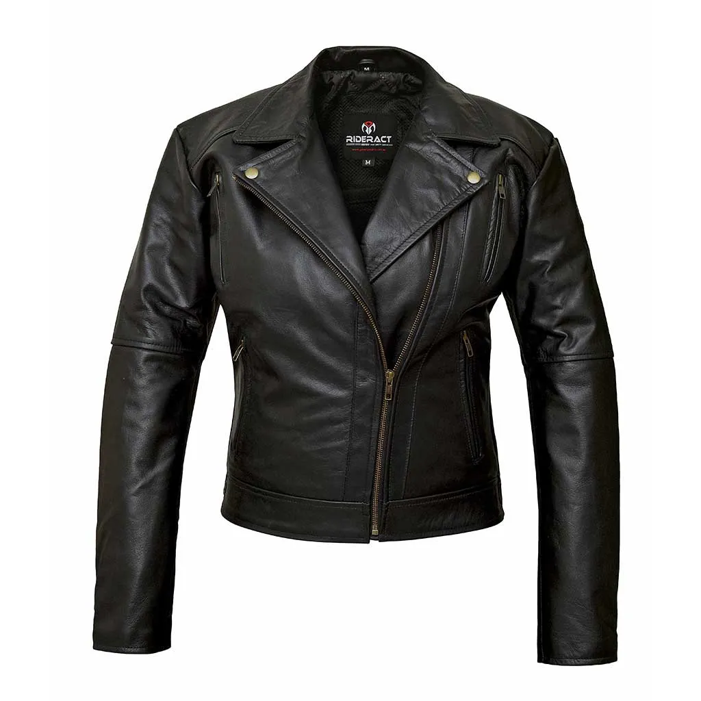 RIDERACT® Women Leather Motorcycle Jacket Velocity