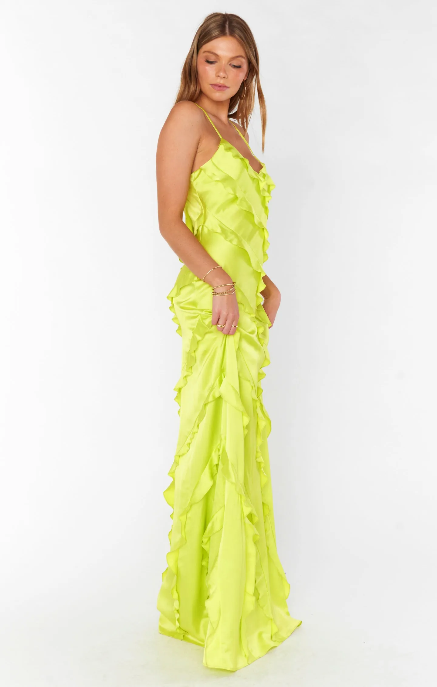 Romance Ruffle Dress ~ Citrine Luxe Satin