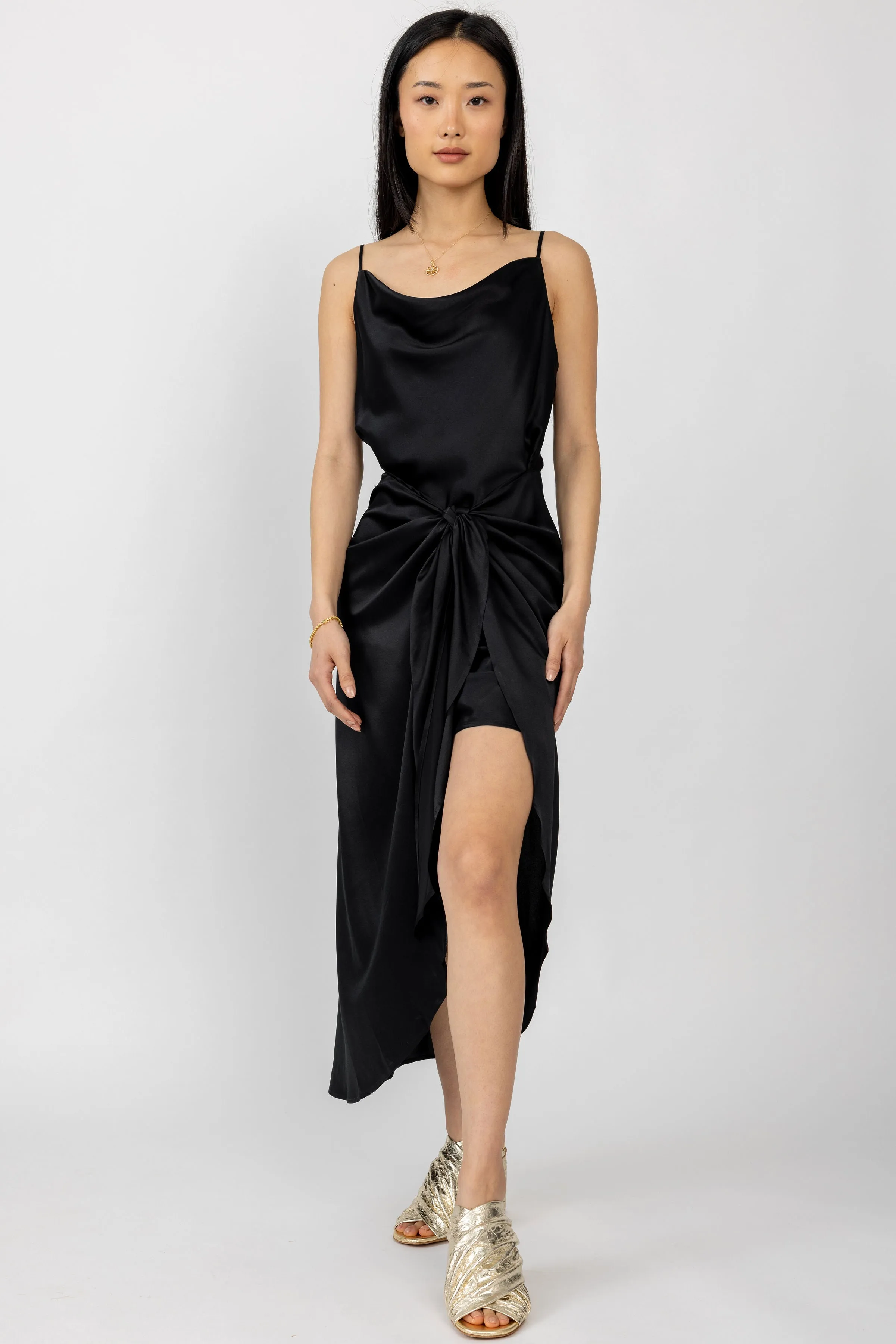 Rose Silk Wrap Dress in Black