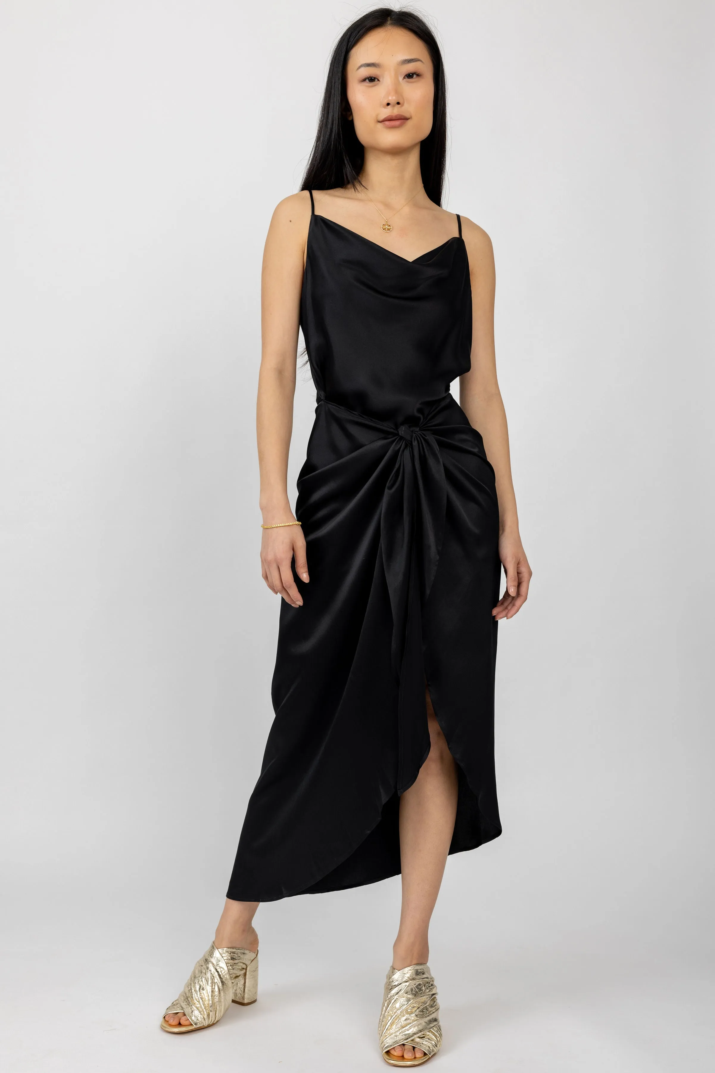 Rose Silk Wrap Dress in Black